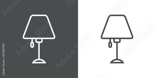 Icono silueta de lámpara de mesa con lineas en fondo gris y fondo blanco
