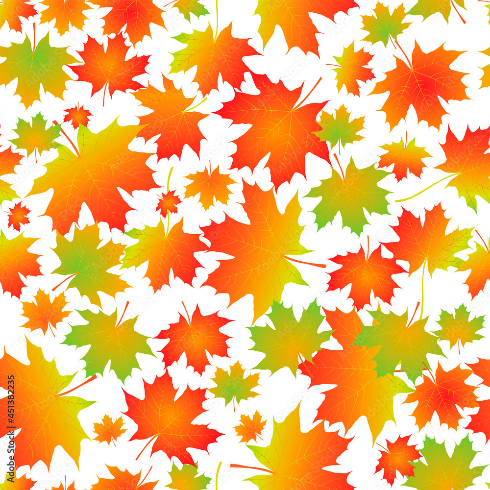 Autumn seamless background. Maple leaves on a white background.
