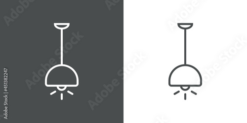 Icono silueta de lámpara de techo con lineas en fondo gris y fondo blanco