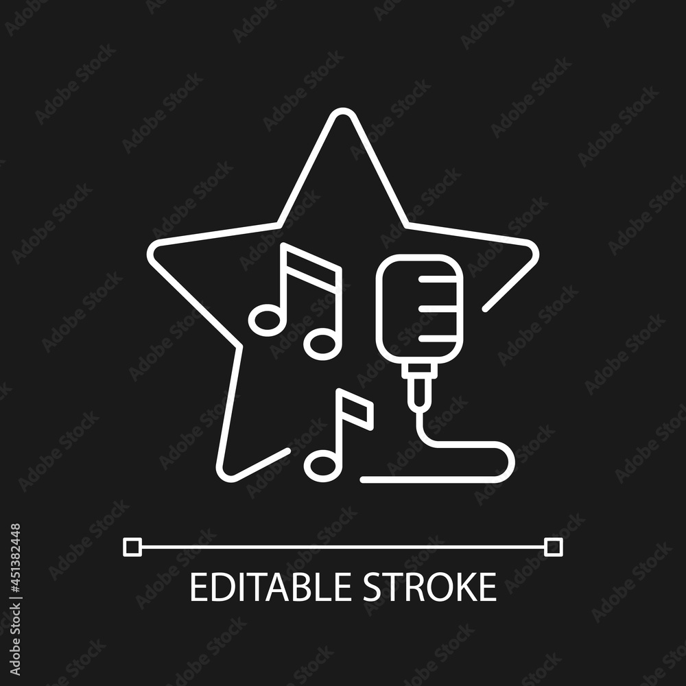 Open microphone shows white linear icon for dark theme. Stand up comedy. Music competition. Thin line customizable illustration. Isolated vector contour symbol for night mode. Editable stroke Open microphone shows white linear icon for dark theme. Stand up comedy. Music competition. Thin line customizable illustration. Isolated vector contour symbol for night mode. Editable stroke