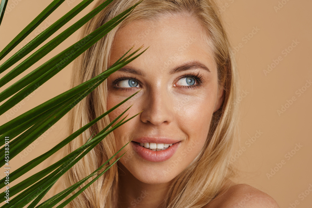 Smiling young blonde white woman Smiling young blonde white woman