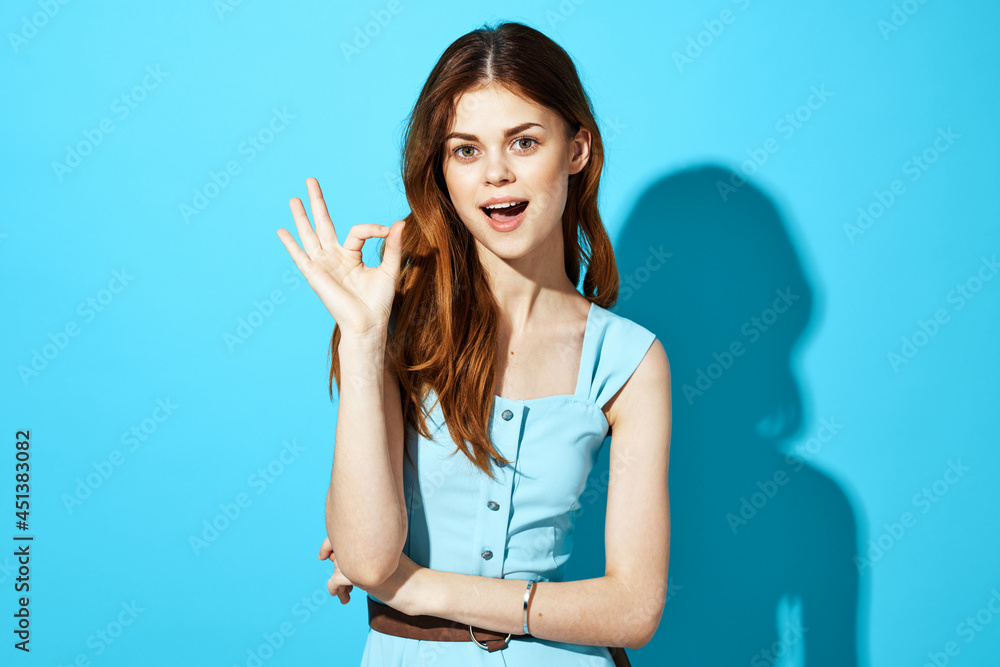 beautiful woman in fashionable glasses hairstyle blue background beautiful woman in fashionable glasses hairstyle blue background
