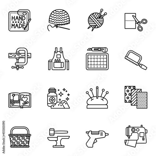 Craft work, Crafting handmade icons set 2 with white background. Thin Line Style stroke vector.