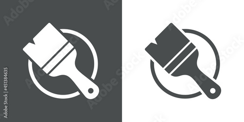 Logotipo silueta de pincel de pintor en círculo en fondo gris y fondo blanco