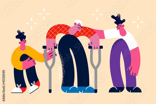 Helping elderly disabled people concept
