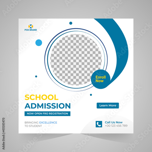 School admission social media post design template.
Back to school online marketing banner layout.
School Students Admission social media post,
promotional discount Back to school admission social med