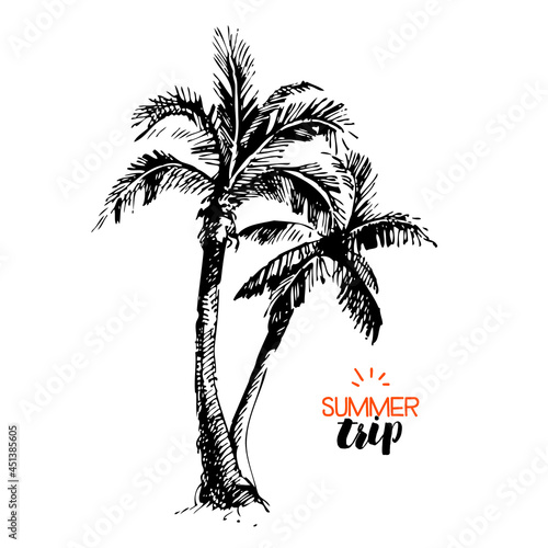 Hand drawn vintage travel vacation banner. Sketch retro summer trip vector illustration