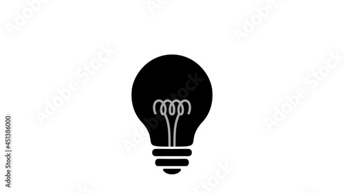 Lamp bulb turns on and off, blink, simple flat icon. Animated idea sign, cartoon icon. Gloving incandescent lamp symbol on transparent background. 4k seamless loop video with alpha channel.