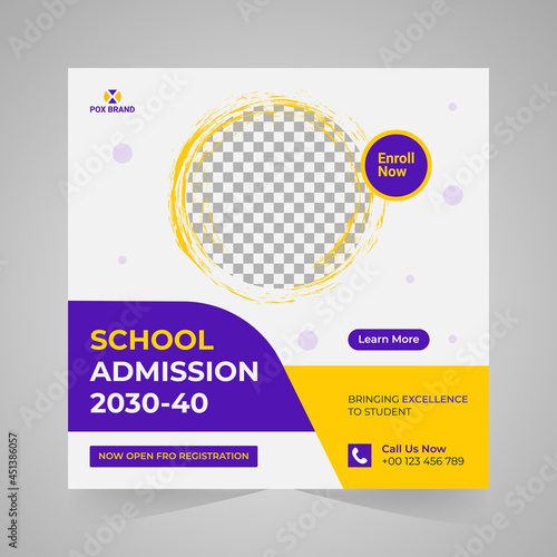 School admission social media post design template.
Back to school online marketing banner layout.
School Students Admission social media post,
promotional discount Back to school admission social med