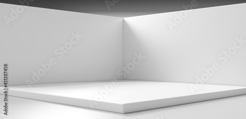 Fototapeta Naklejka Na Ścianę i Meble -  White product background and empty blank space corner room wall abstract minimal modern design display on interior stage platform pedestal podium scene backdrop with studio showcase. 3D rendering.