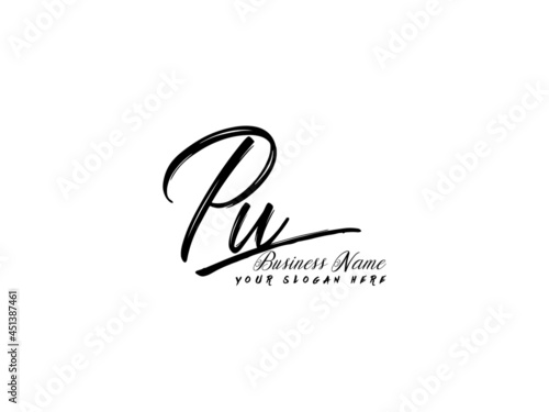 Brush PU Letter Logo, monogram pu signature logo icon vector for business