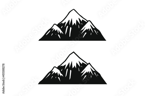 Hand Drawn Mountains Isolated. Vector Illustration Ski Resort Logo. Drawing Camping Element Winter Landscape