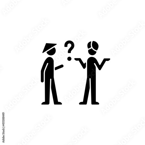 Cultural barriers black glyph icon. Cross-cultural communication. Behavior differences. Intercultural communicative skills lacking. Silhouette symbol on white space. Vector isolated illustration