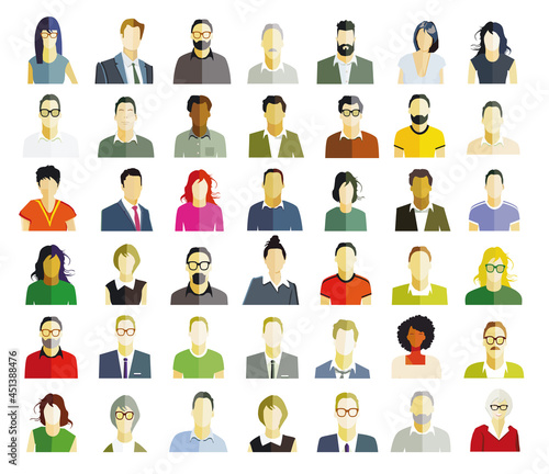 Gruppe von Personen Portrait, Gesichter auf weißem Hintergrund. illustration
