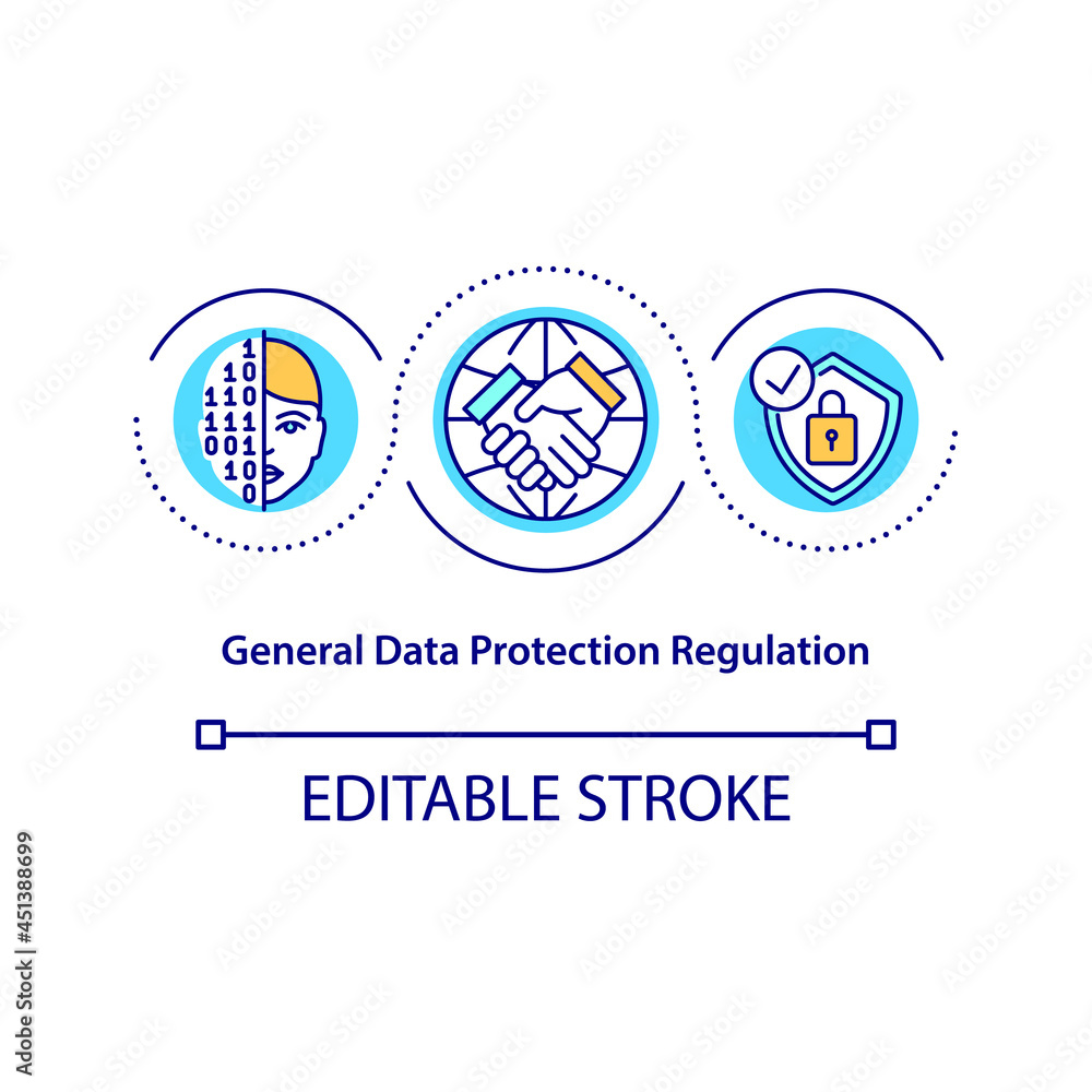 General data protection regulation concept icon. Law enforcement abstract idea thin line illustration. Customers information safety. Vector isolated outline color drawing. Editable stroke General data protection regulation concept icon. Law enforcement abstract idea thin line illustration. Customers information safety. Vector isolated outline color drawing. Editable stroke
