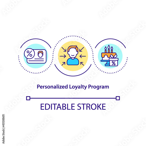 Personalized loyalty program concept icon. Clint personal data collection abstract idea thin line illustration. Sign up reward system. Vector isolated outline color drawing. Editable stroke