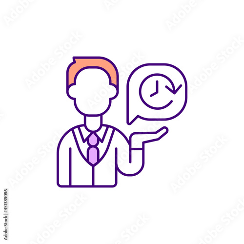 Rude service puts customers off RGB color icon. Clients assistance quality impacts sales. Awful and unhelpful clients service. Isolated vector illustration. Simple filled line drawing photo