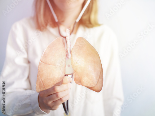 The doctor checks the patient's lungs stethoscope, concept of lung examination