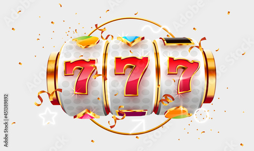 Golden slot machine wins the jackpot. 777 Big win concept. Casino jackpot. photo