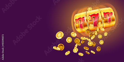 Golden slot machine wins the jackpot. 777 Big win concept. Casino jackpot.