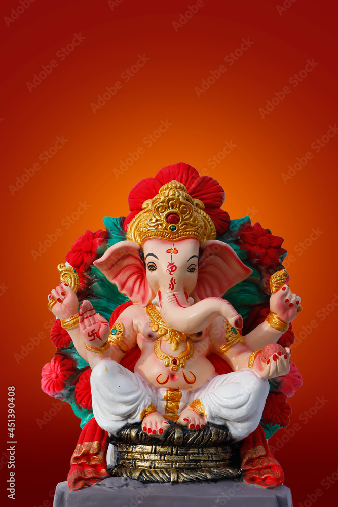 Happy Ganesh Chaturthi Greeting Card design with lord ganesha idol