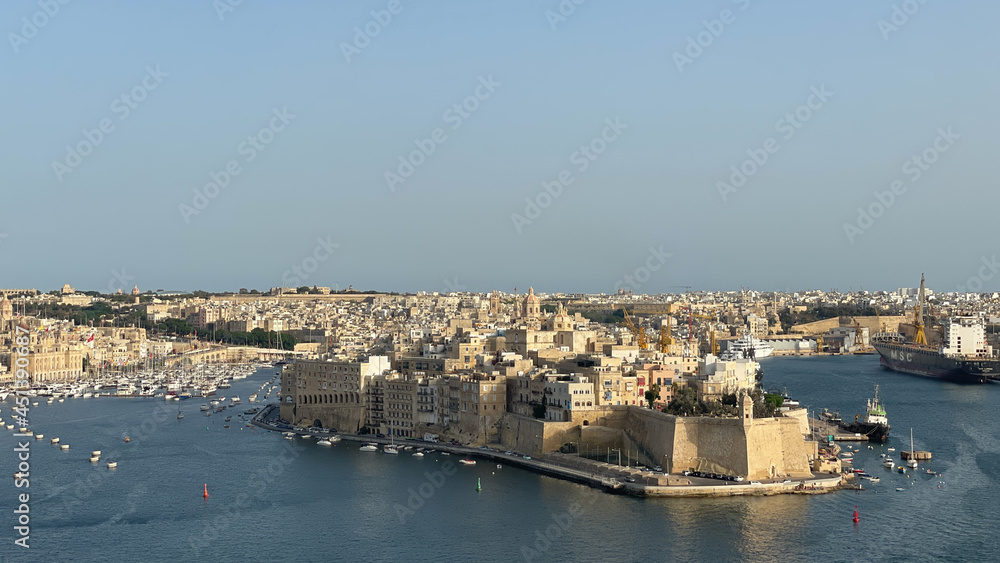 The Fortified city of Senglea with the docks in Paola and Bormla (Cospicua). 