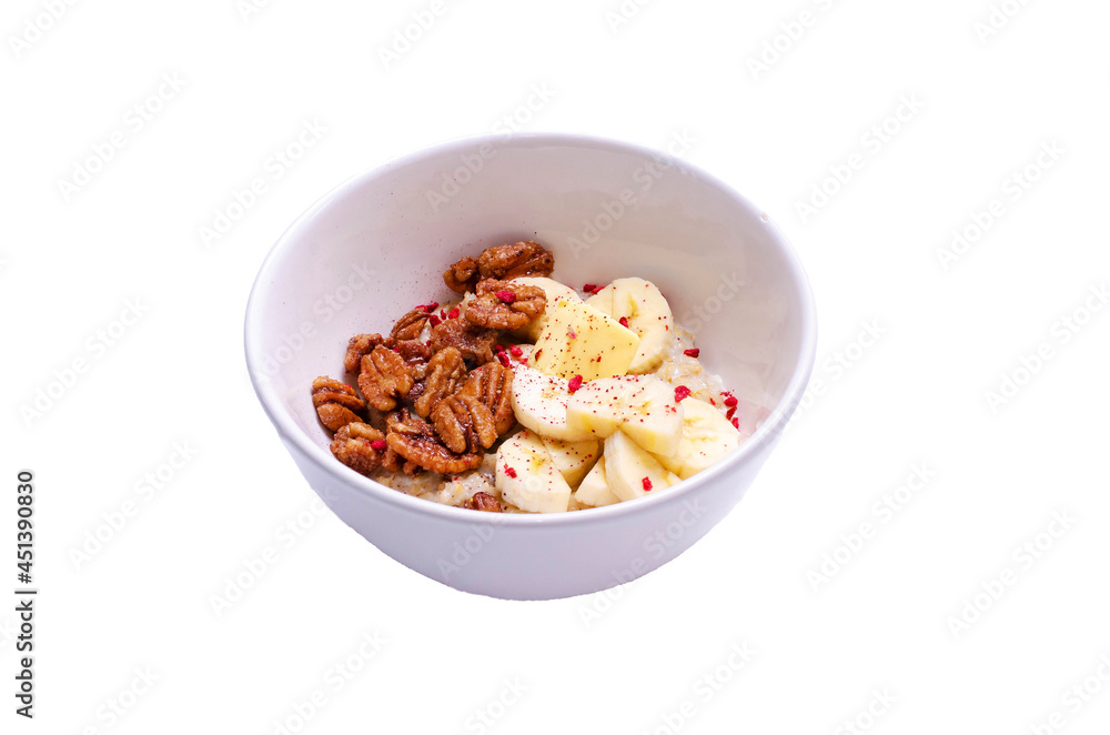 nut-banana porridge porridge on a white background nut-banana porridge porridge on a white background