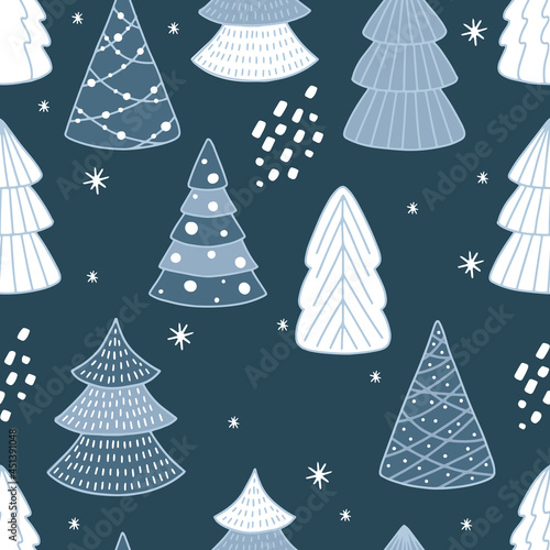 Holiday Seamless Pattern with Christmas tree. Xmas winter background © Anastasiya 