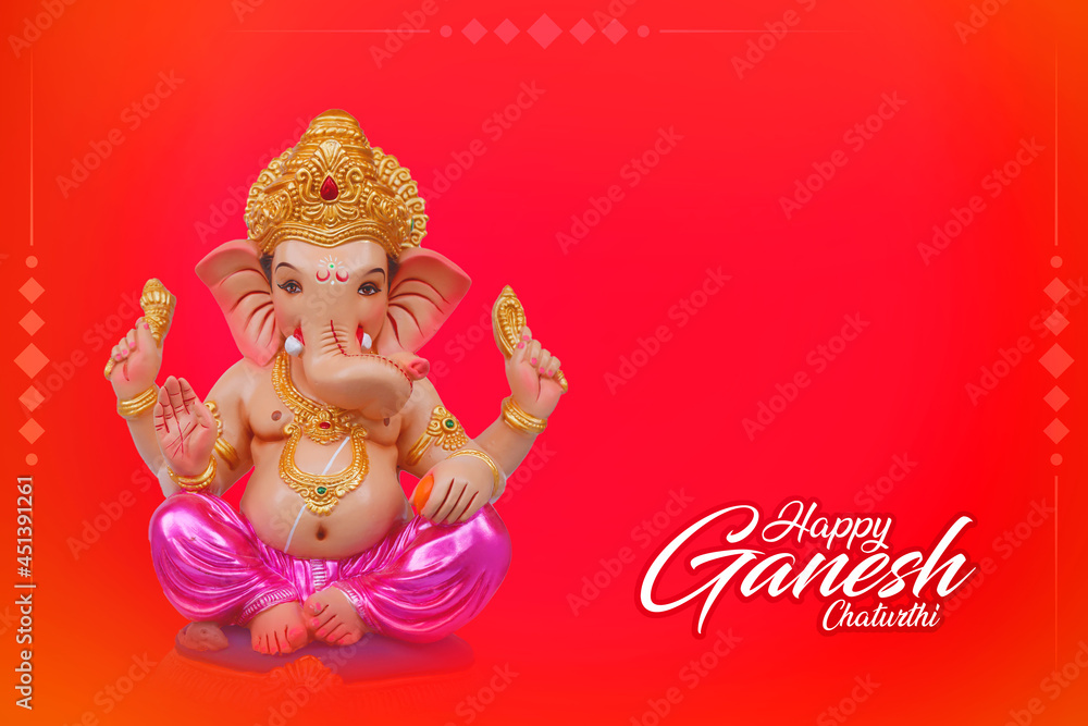 Fototapeta premium Happy Ganesh Chaturthi Greeting Card design with lord ganesha sclupture