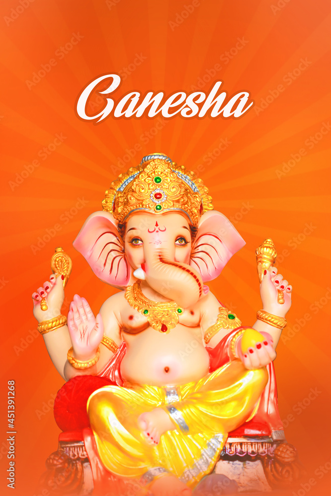 Fototapeta premium Happy Ganesh Chaturthi Greeting Card design with lord ganesha sclupture