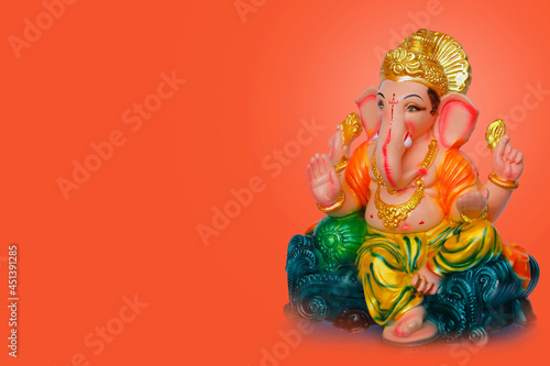Happy Ganesh Chaturthi Greeting Card design with lord ganesha sclupture
