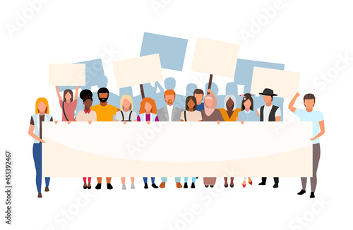 Multinational movement flat concept vector illustration. Large crowd stand for racial equality isolated 2D cartoon character on white for web design. International campaign creative idea