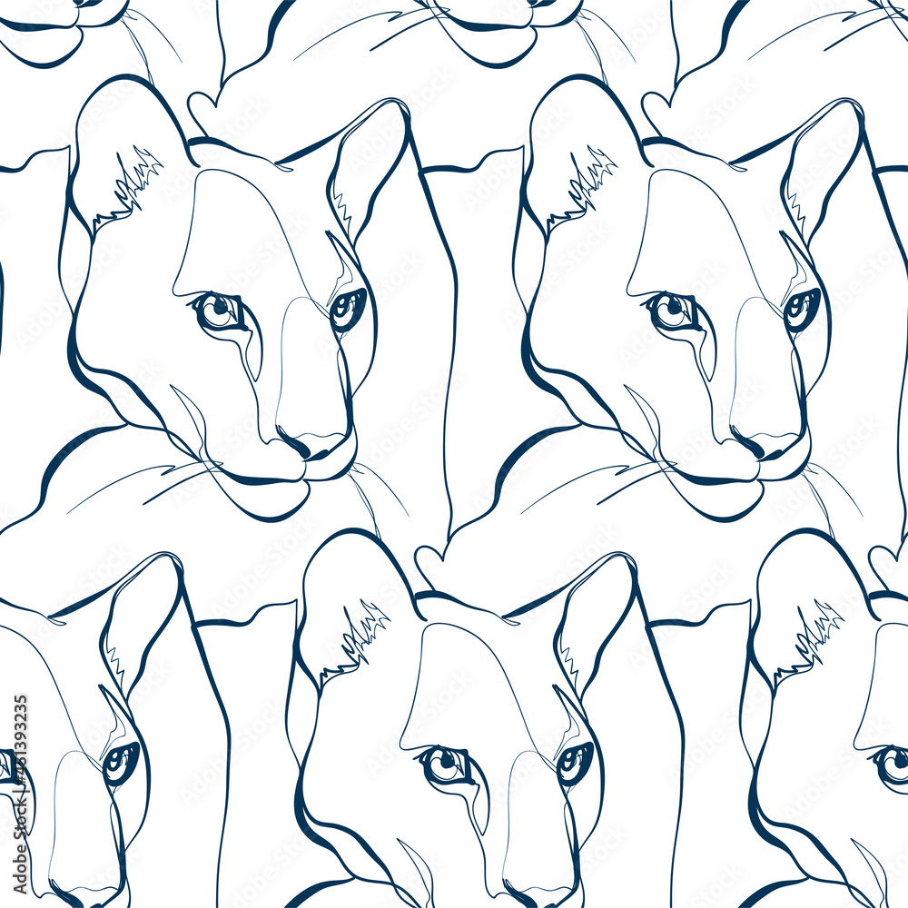 puma cat animal art line vector modern seamless pattern print