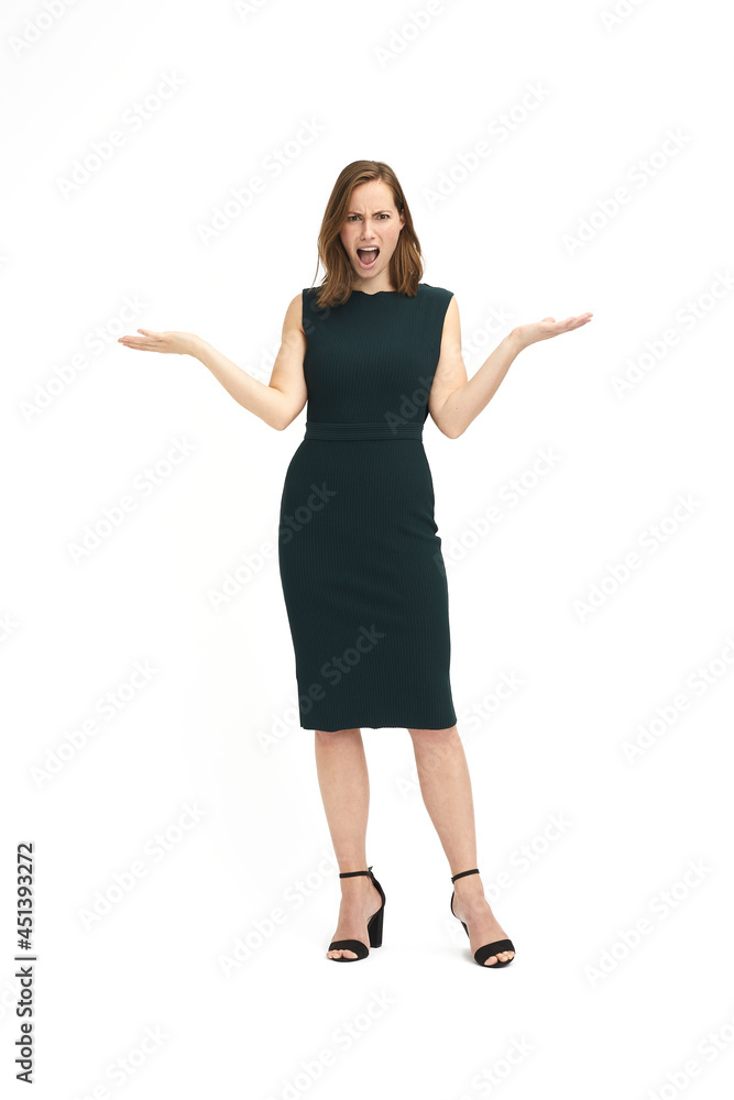 Beautiful business woman giving up and looking frustrated in camera Beautiful business woman giving up and looking frustrated in camera