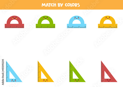 Color matching game for preschool kids. Match rulers by colors.