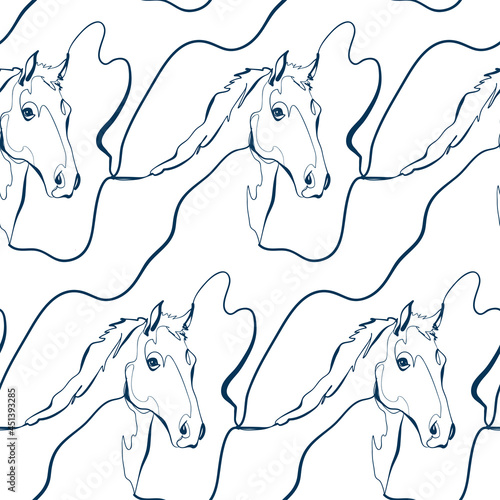 horse animal art line vector modern seamless pattern print white