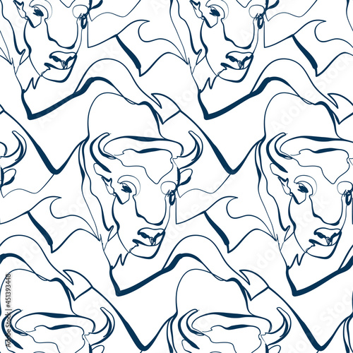 bison animal art line vector modern seamless pattern print white