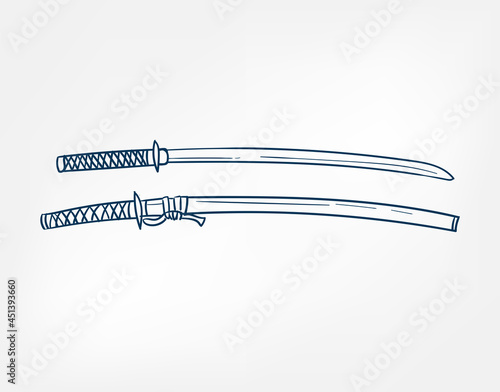 katana vector line art sketch japanese design isolated photo