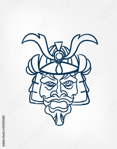 oni samurai mask vector line art sketch japanese design isolated