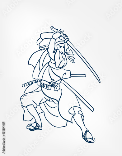 samurai traditional vector line art sketch japanese design isolated