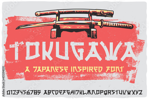 Original label font named Tokugawa. Vintage Japanese style font for any your design like posters, t-shirts, logo, labels etc.