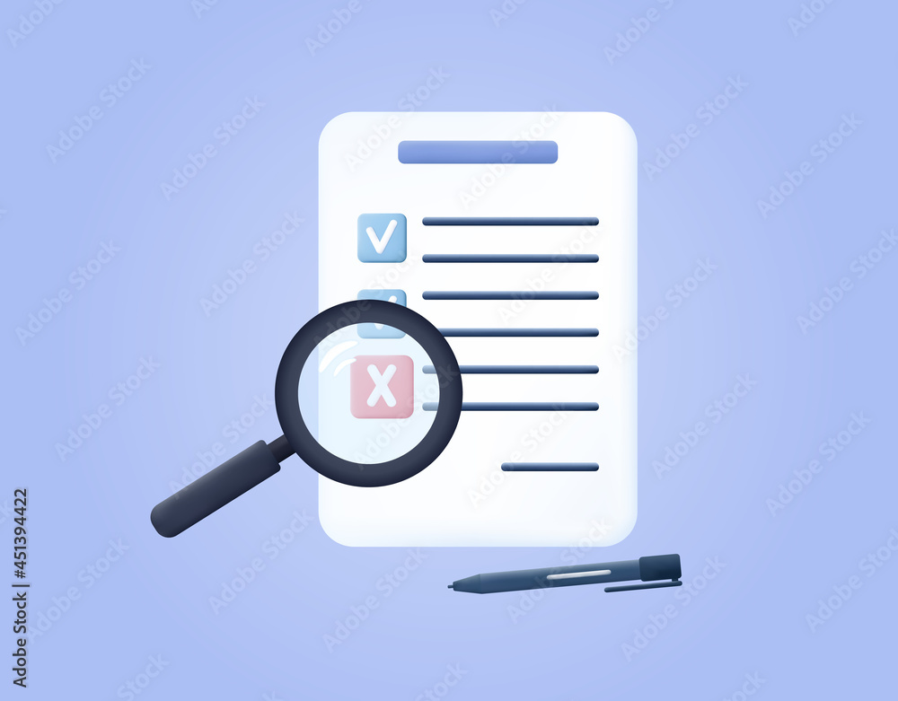 Survey form 3d, paper document, page, check list. Positive or wrong test, exam, questionnaire or quiz. Question and answer selected and check mark.The result of a survey form, report, scheduler.Vector Survey form 3d, paper document, page, check list. Positive or wrong test, exam, questionnaire or quiz. Question and answer selected and check mark.The result of a survey form, report, scheduler.Vector