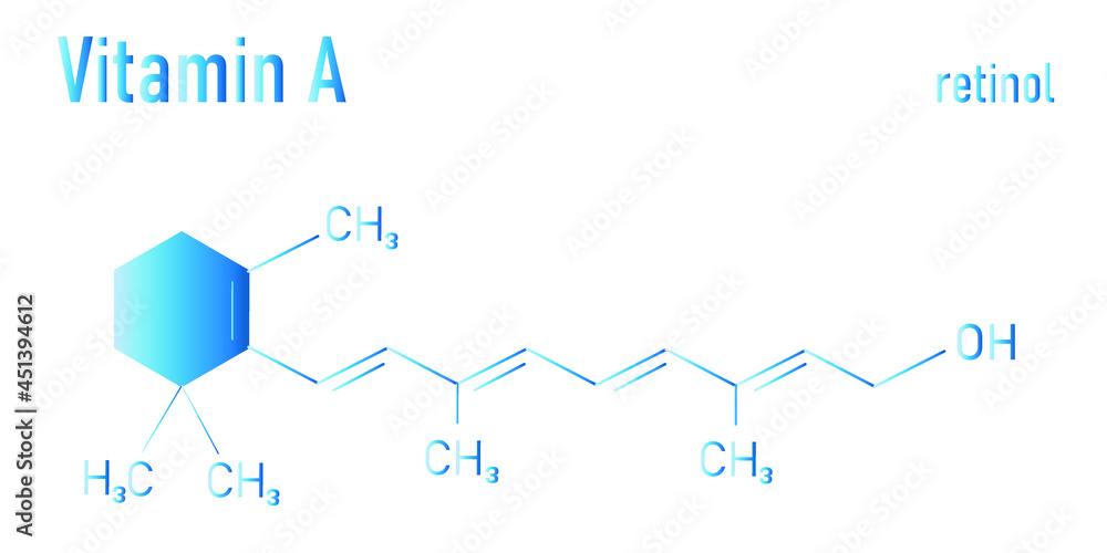 Vitamin A (retinol) molecule. Skeletal formula. Vitamin A (retinol) molecule. Skeletal formula.