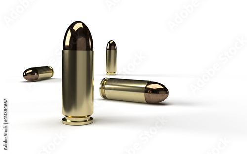 9mm bullets isolated on white background. 3D render