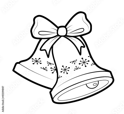 Christmas coloring book or page for kids. Christmas bell black and white vector illustration