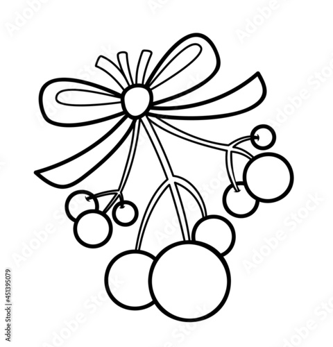 Christmas coloring book or page for kids. Viscum and berries black and white vector illustration