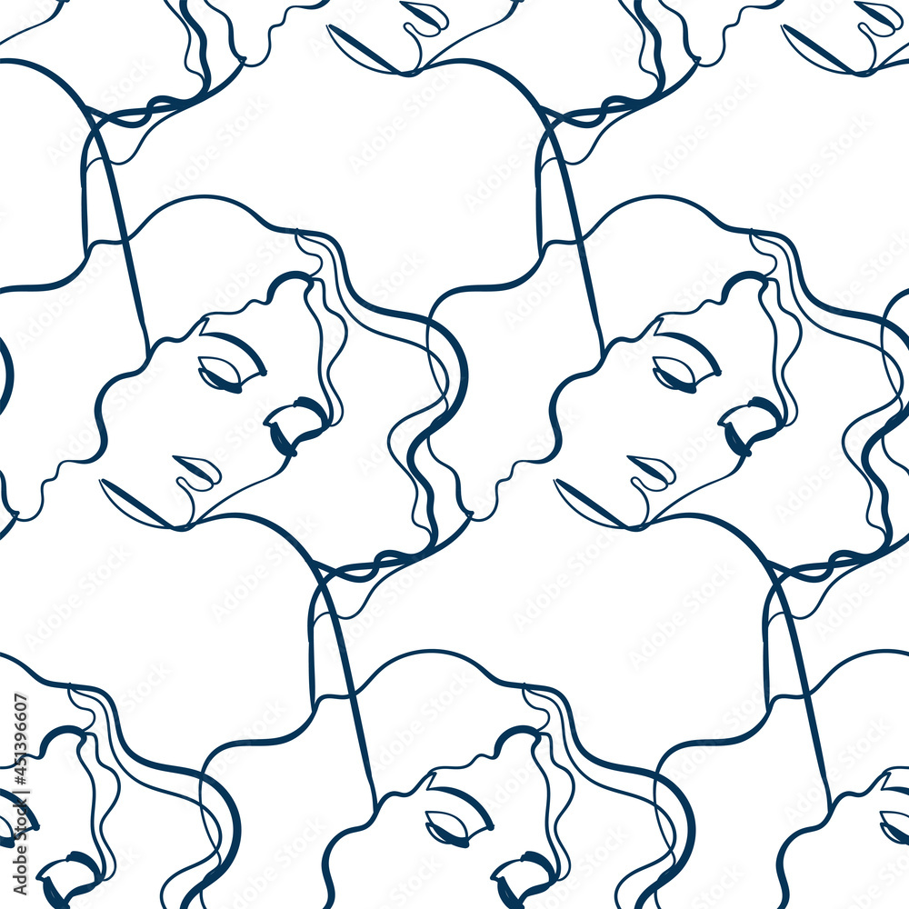 dreamy girl face and body vector stained glass style seamless art line pattern dreamy girl face and body vector stained glass style seamless art line pattern