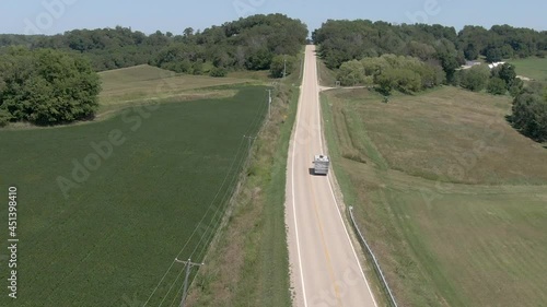 RV on Country Road Through Illinois Cornfields