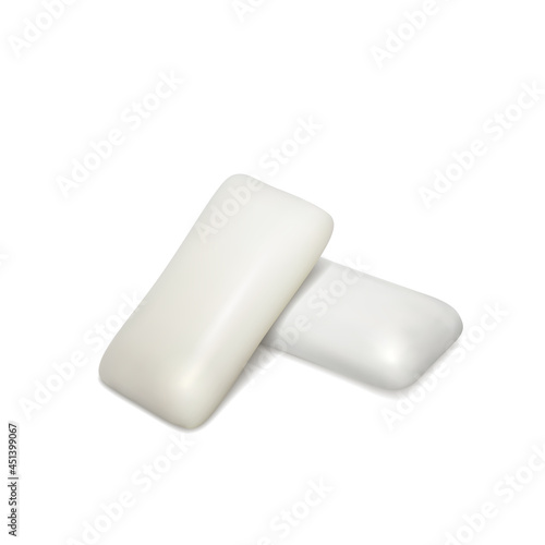 Bubble Gum Pieces For Refreshment Breath Vector. Peppermint Sweet Tasty Chewy Bubble Gum In Rectangular Form. Natural Rubber Teeth Care And Cleaning Hygiene Chew Template Realistic 3d Illustration