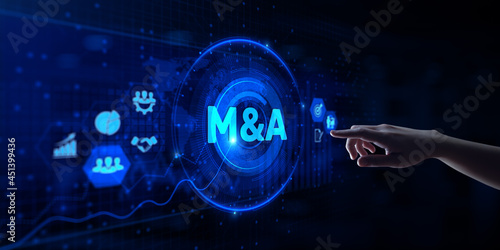 M&A Mergers and acquisitions company restructuration business finance concept. photo